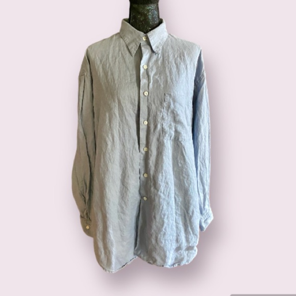 Perry Ellis Linen Button Dress Shirt in Light Blue